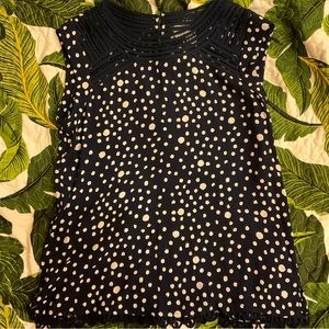 Anthropologie Meadow Rue dark blue sleeveless top with white polka dots size M